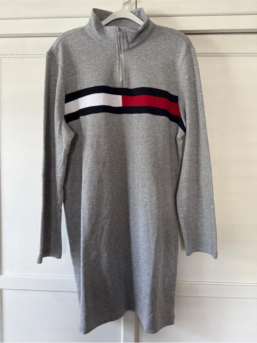 Tommy Hilfiger Grey Dress with Red, White & Navy Chest Stripe Sz L